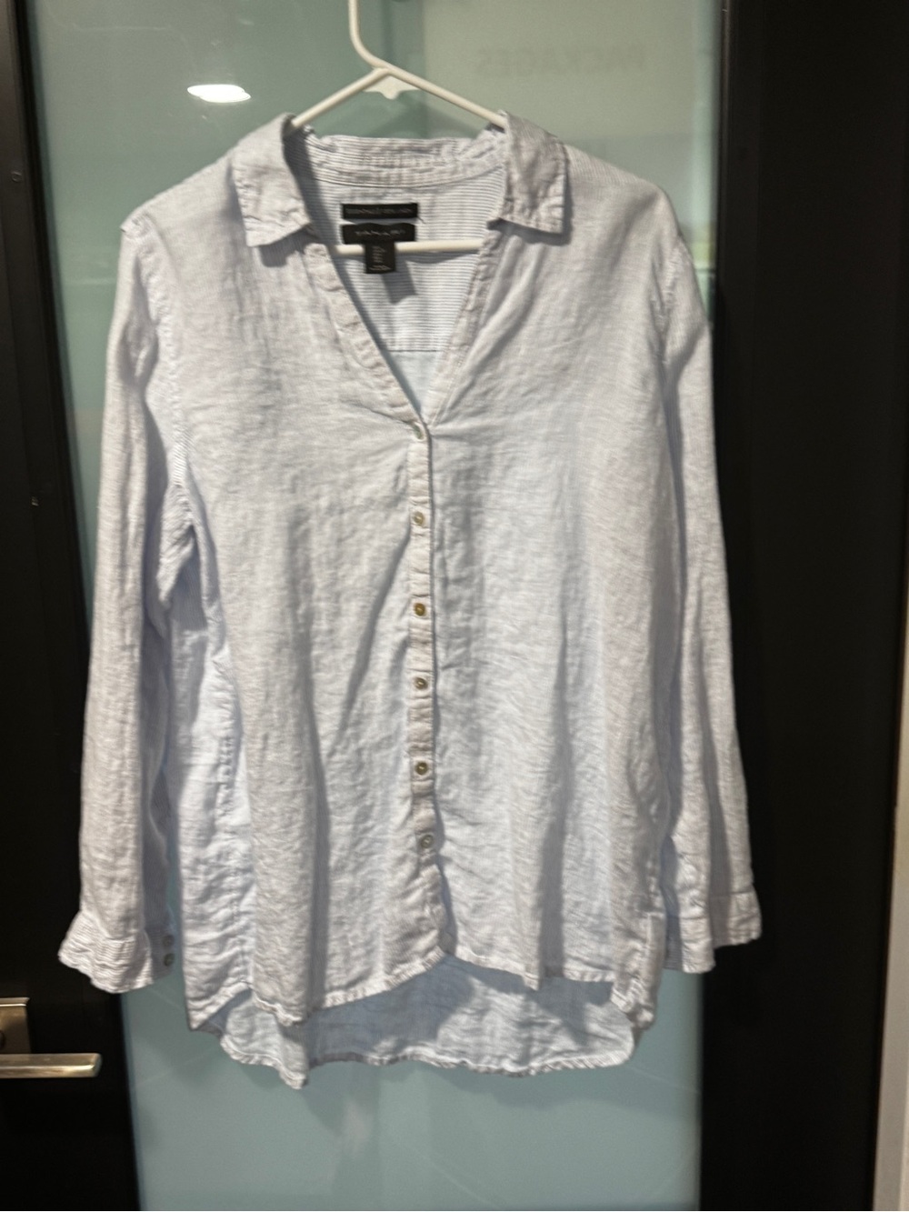 Tahari Light Blue Linen Button-Down Shirt